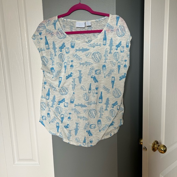 Cynthia Rowley Gray Tee with Blue Print - Picture 4 of 4